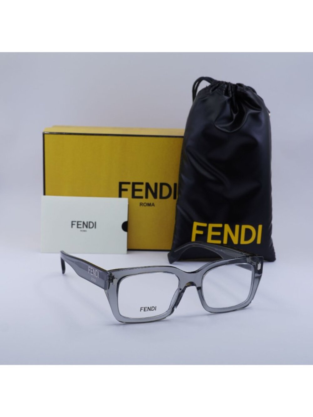 Fendi FE50094I 020 Eyeglasses Transparent Grey 52mm Square Frame